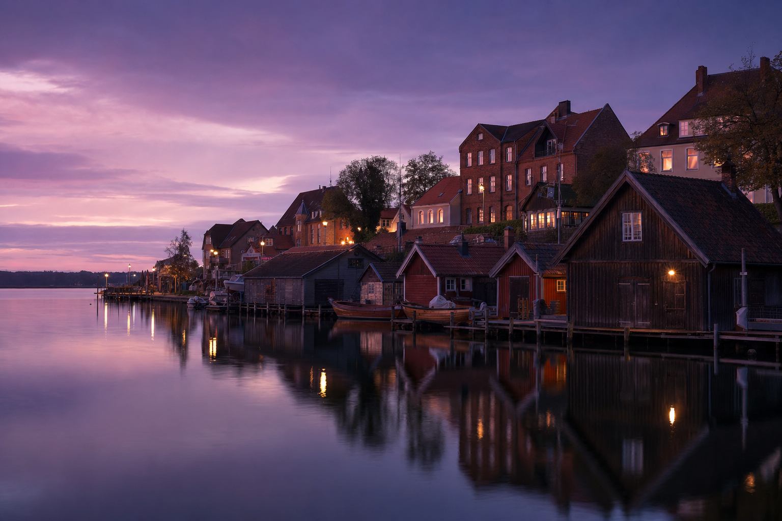 Abendliche Hafenatmosphäre einer Kleinstadt am Mecklenburger See