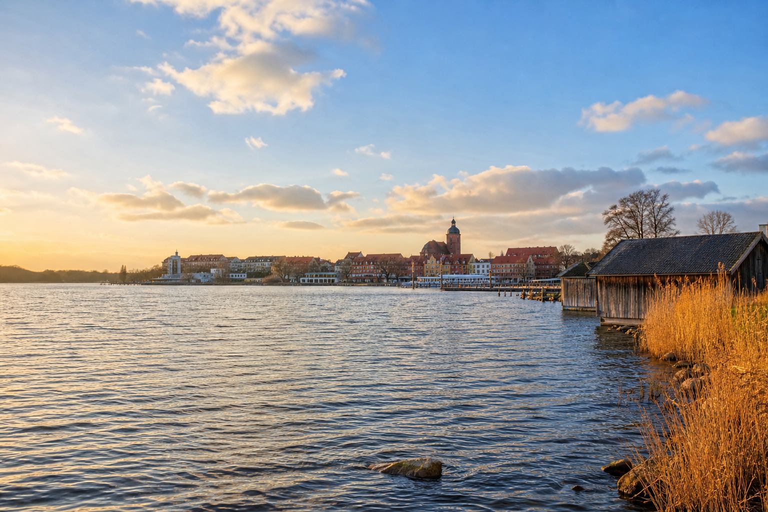 Abendlicht über der Müritz nahe dem Hafen von Waren